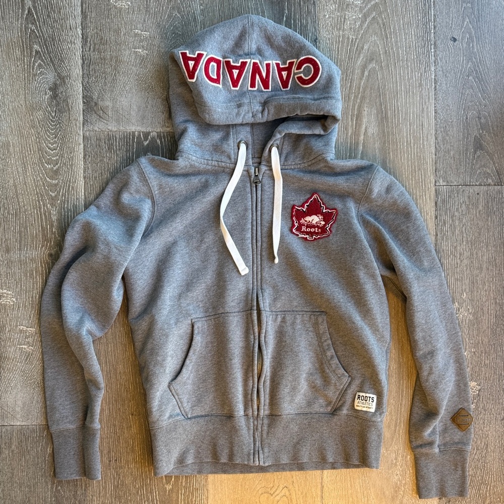 Roots Grey Zip Hoodie with Red Canada Detailing 0446